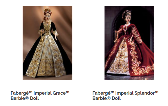 Later Barbie website display showing dolls from the Fabergé collection